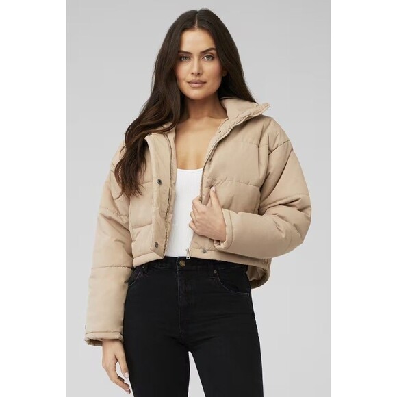FIFTH LABEL Remake Puffer Cropped Jacket XS Tan Winter Snow Cute Coat  B49 - Picture 1 of 7